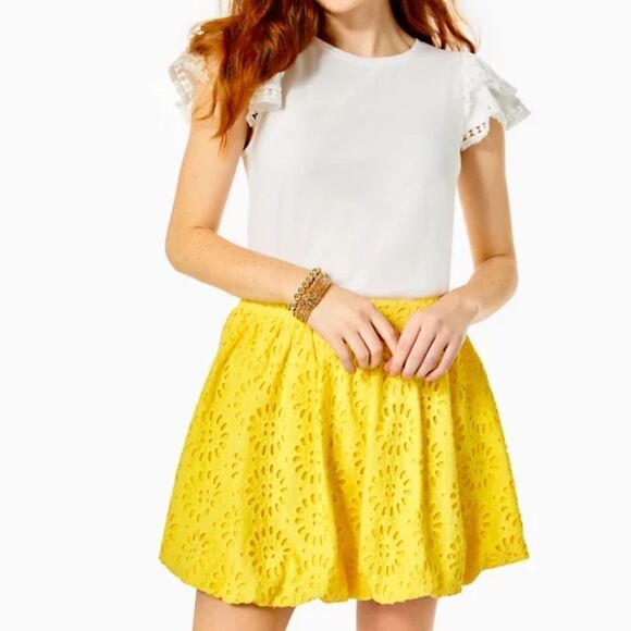 Lilly Pulitzer Yellow Leah Eyelet Bubble Skirt Size 6 NWT - Picture 2 of 5